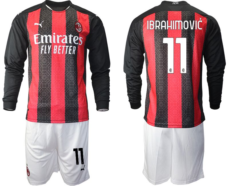 Men 2020-2021 club AC milan home long sleeve #11 red Soccer Jerseys->customized soccer jersey->Custom Jersey
